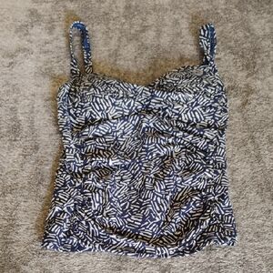 Bond-eye Navy And Cream Draped Sweetheart Neckline Swim Top